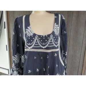 LN Sundance Gray Embroidered Boho Summer Rayon Long Tunic or Mini Dress XL